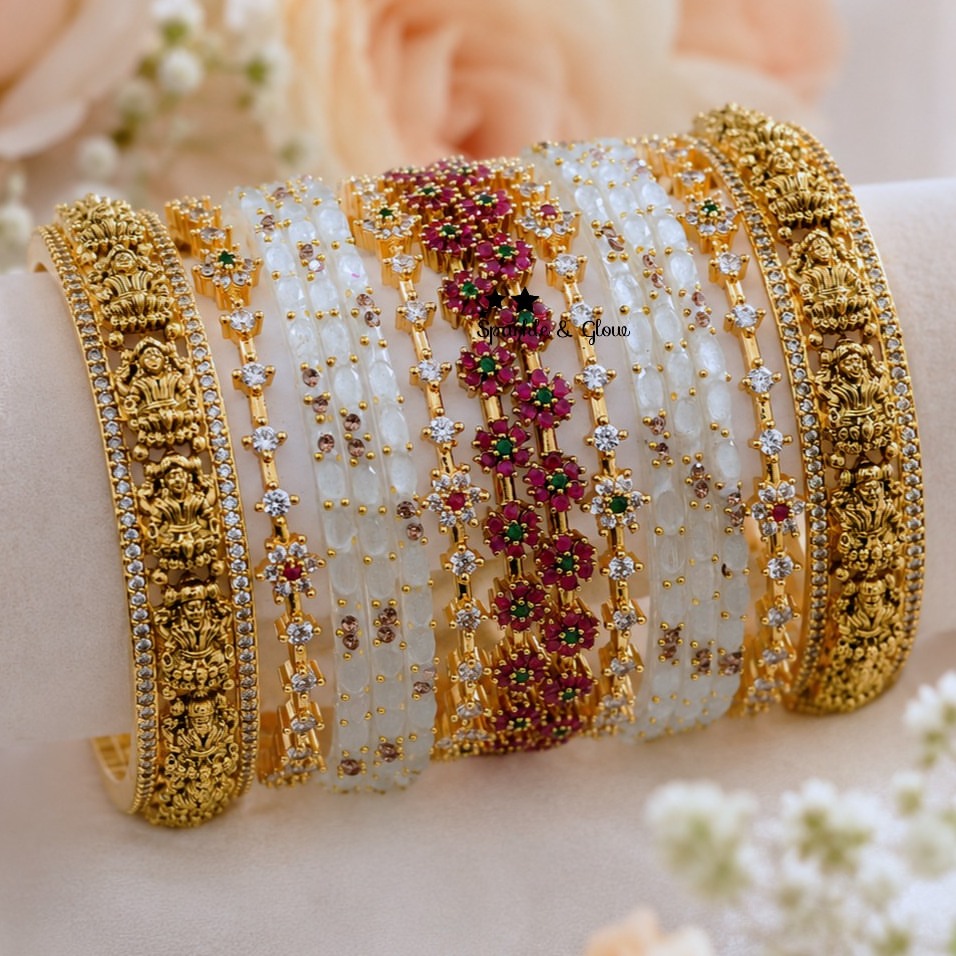 Exquisite Bridal Lakshmi Bangles with Floral Carvings
