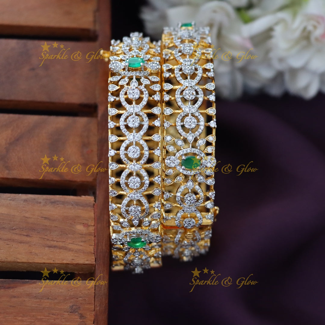 Exquisite American Diamond & Emerald Festive Bangles