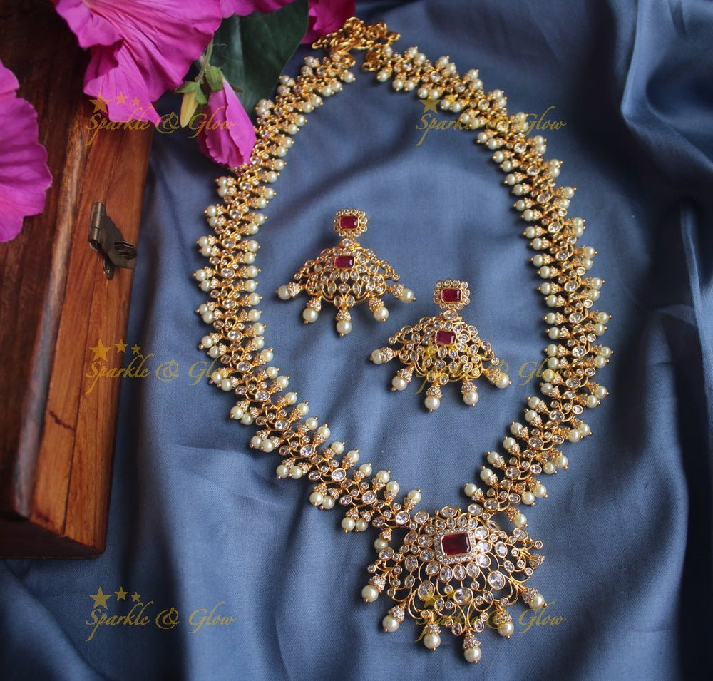 Statement intricate cut work ad long necklace - Green - Sparkle and Glow - Green - Back Thread