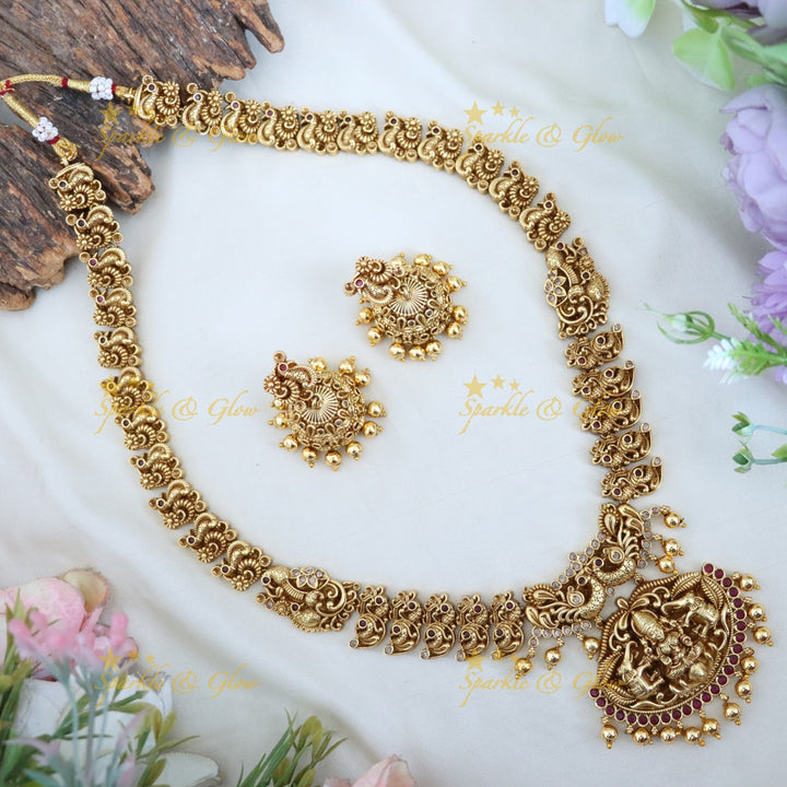 Traditional Lakshmi Mango Long Necklace in Gold Tone