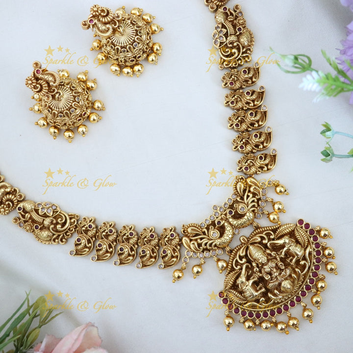 Traditional Lakshmi Mango Long Necklace in Gold Tone