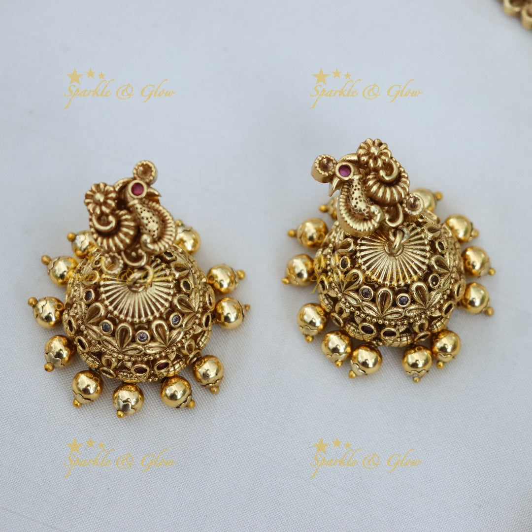 Traditional Lakshmi Mango Long Necklace in Gold Tone