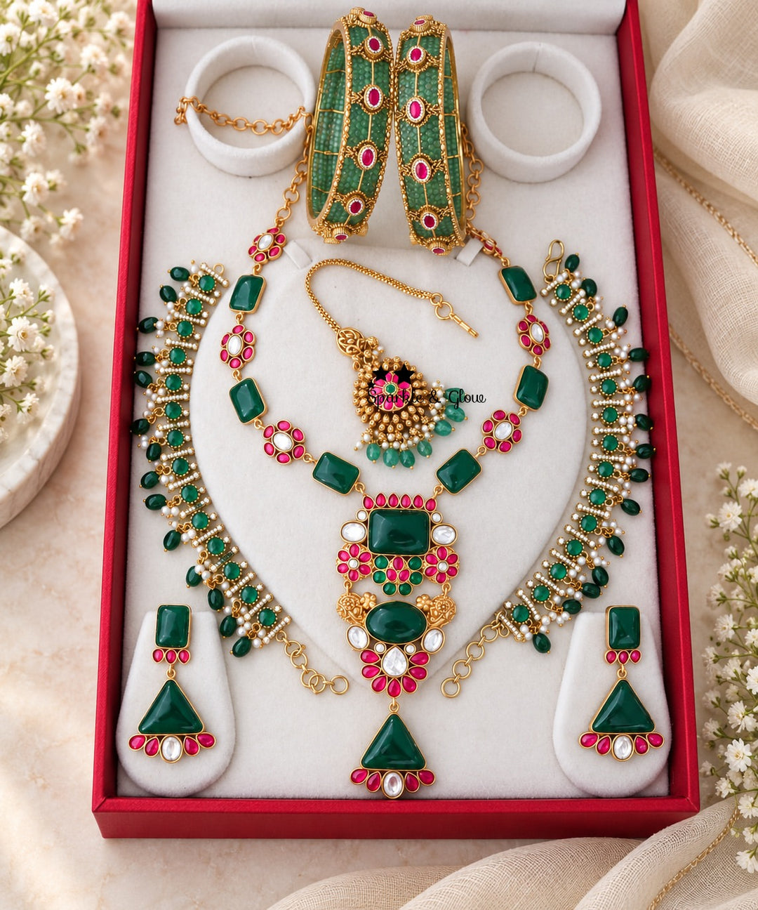 Exquisite Jadau Kundan Semi Bridal Jewellery Set