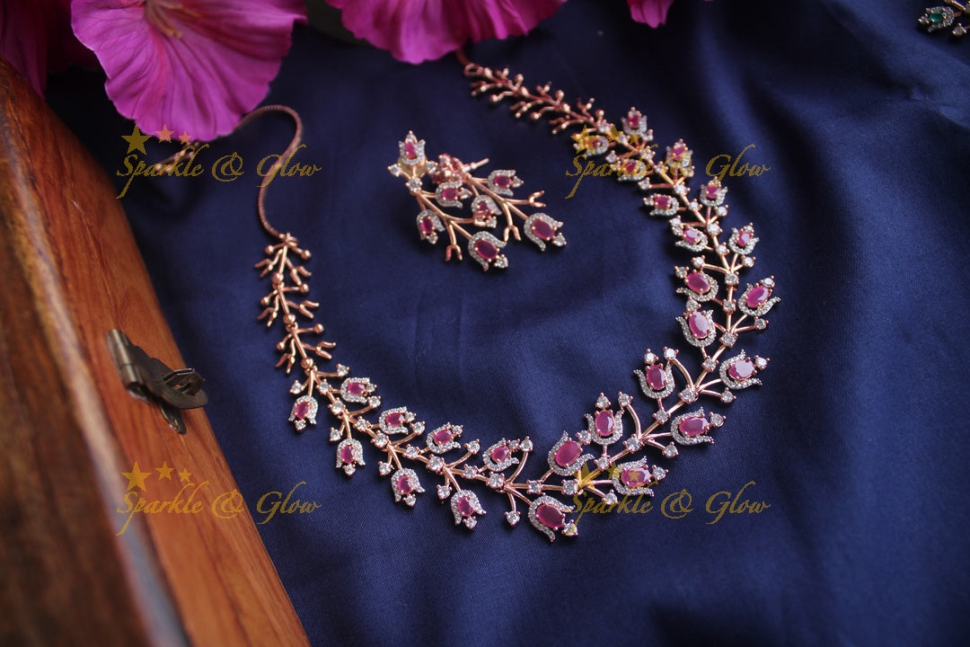 Rose gold Ad stones statement necklace - Pink