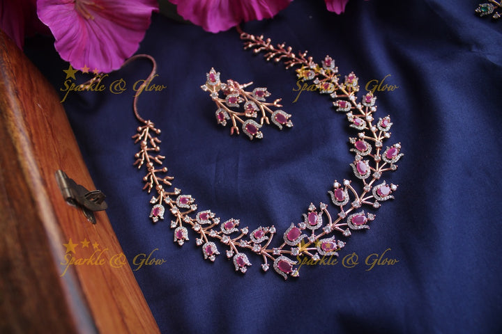 Rose gold Ad stones statement necklace - Pink