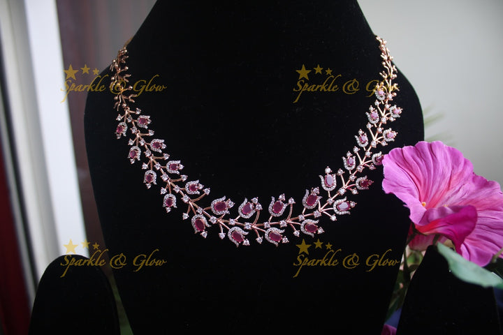 Rose gold Ad stones statement necklace - Pink