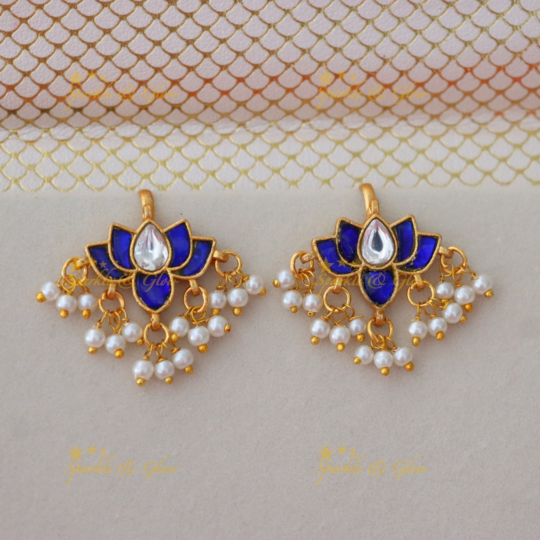 Elegant Jadau Kundan Wide Lotus Floral Bugadi Earrings