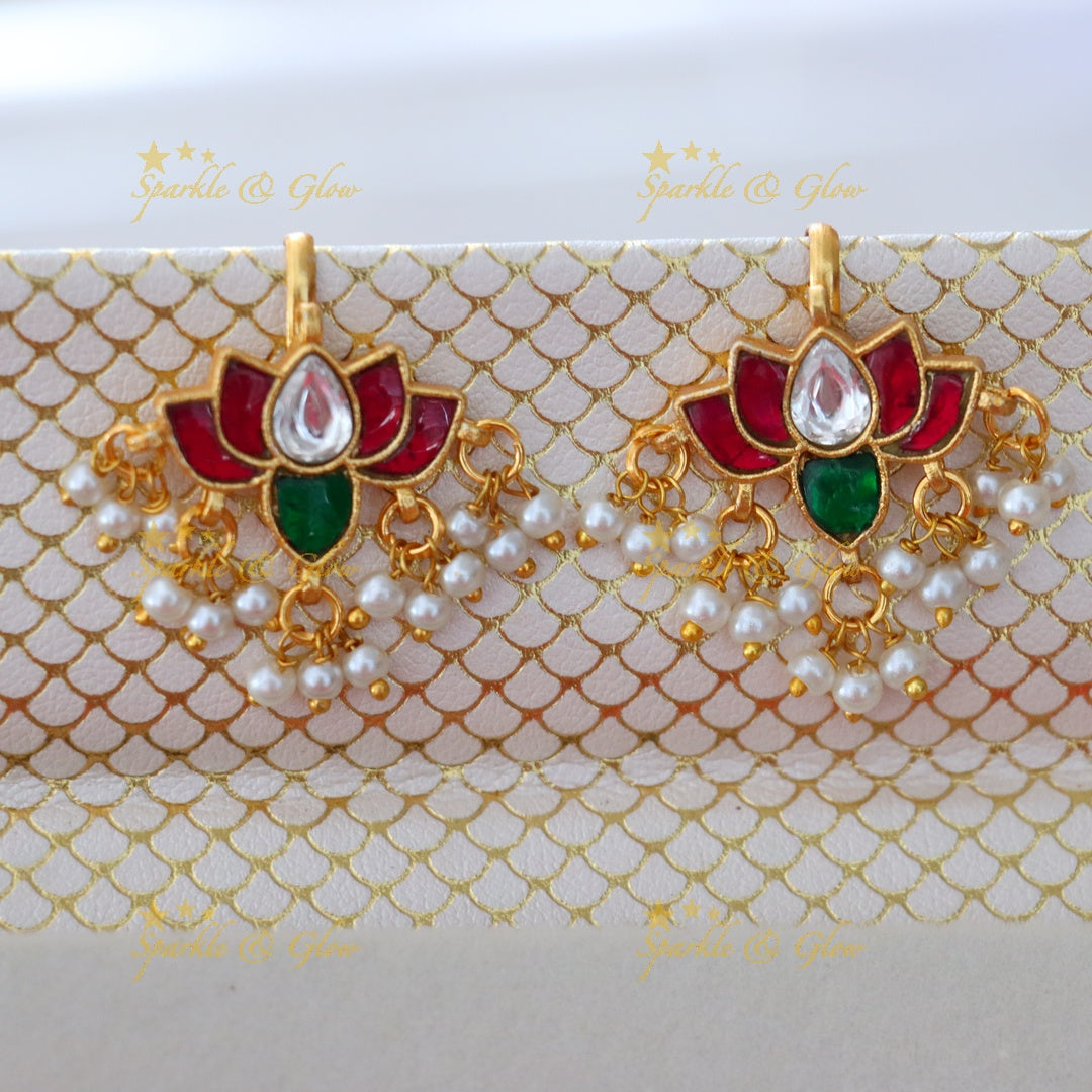 Elegant Jadau Kundan Wide Lotus Floral Bugadi Earrings