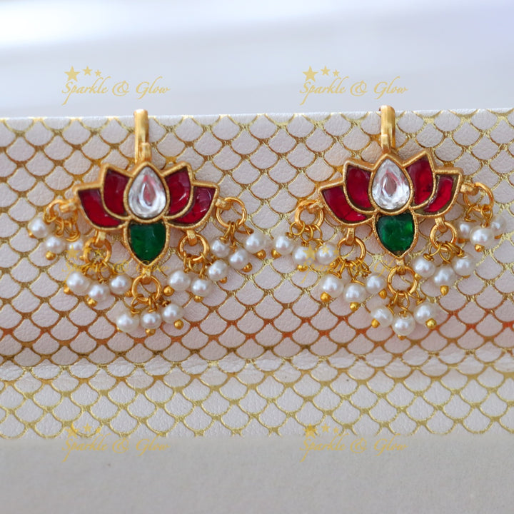 Elegant Jadau Kundan Wide Lotus Floral Bugadi Earrings