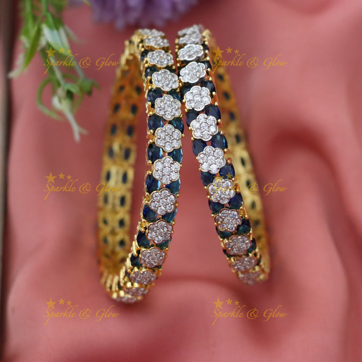 Exquisite Gold-Plated Bangles with Blue Diamonds
