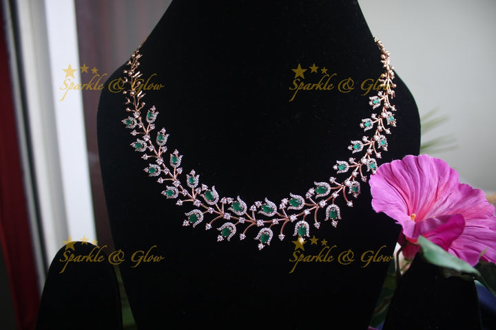 Rose gold Ad stones statement necklace - Green