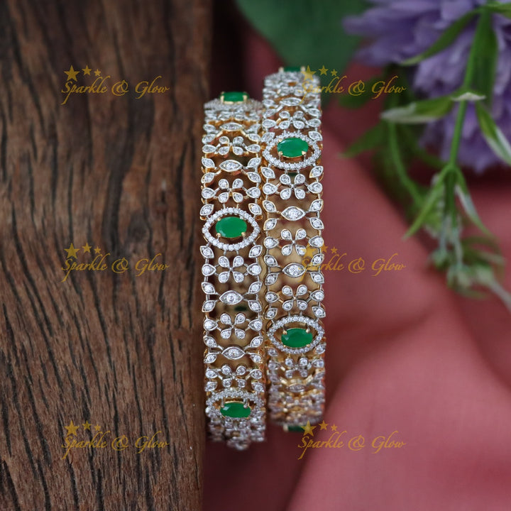 Elegant American Diamond & Emerald Bangles