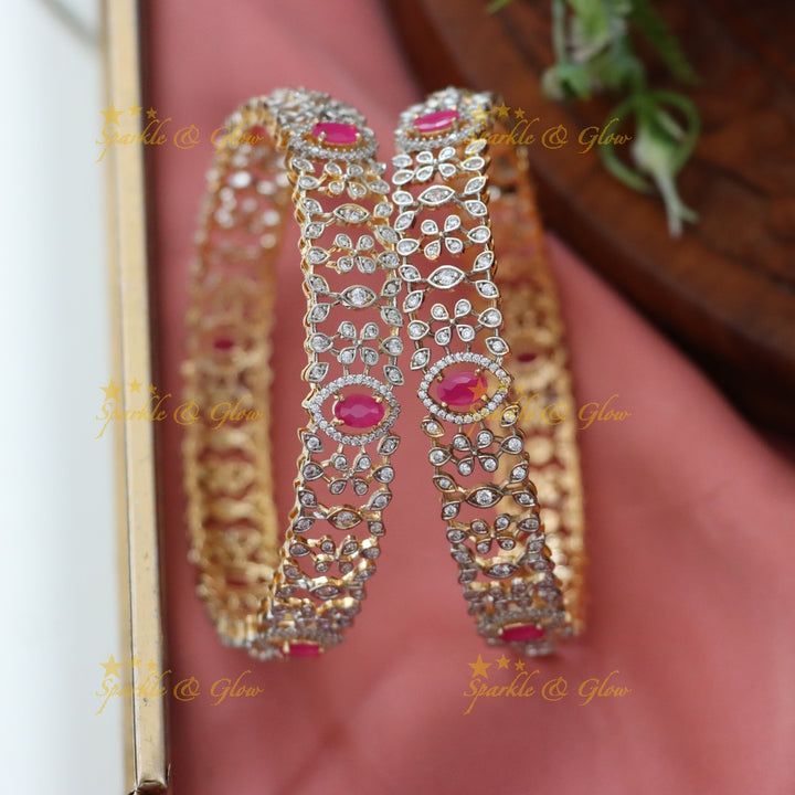 Elegant American Diamond & Emerald Bangles