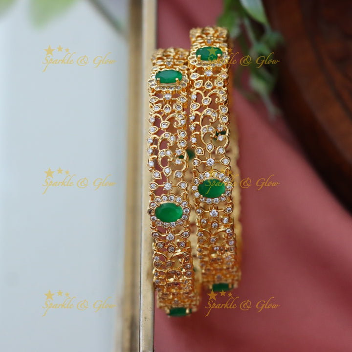 Radiant American Diamond Emerald Bangles Collection