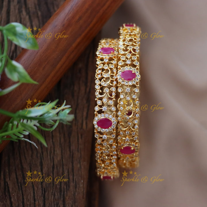 Radiant American Diamond Emerald Bangles Collection