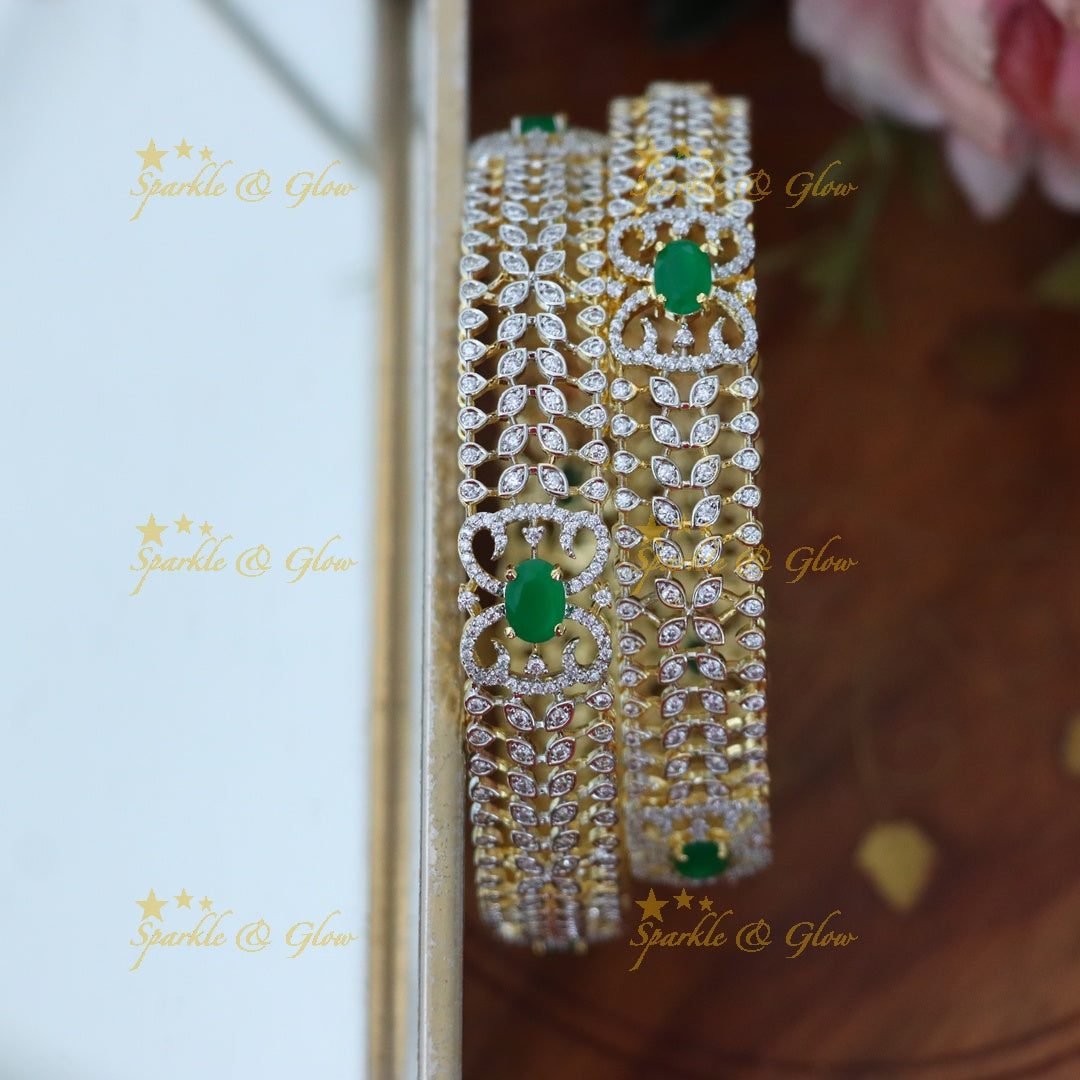 Sparkling Emerald & Diamond Wedding Bangles