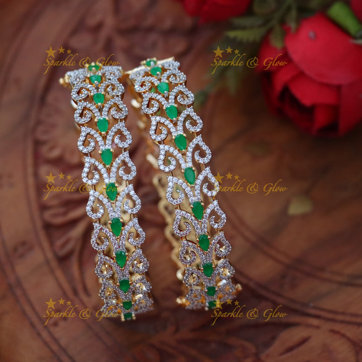 Exquisite Green Bangles with Elegant American Diamonds