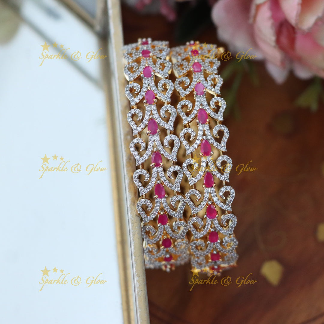 Exquisite Green Bangles with Elegant American Diamonds