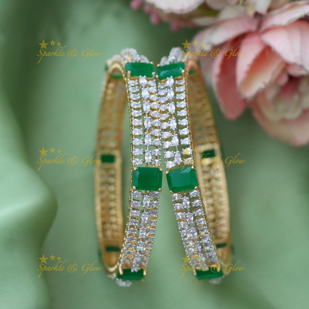Exquisite American Diamond & Green Stone Bangles