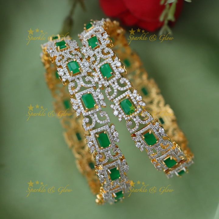 Elegant Green Stone Diamond Bangle for Wedding