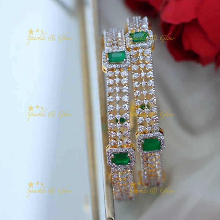 Sparkling American Diamond & Emerald Bridal Bangles