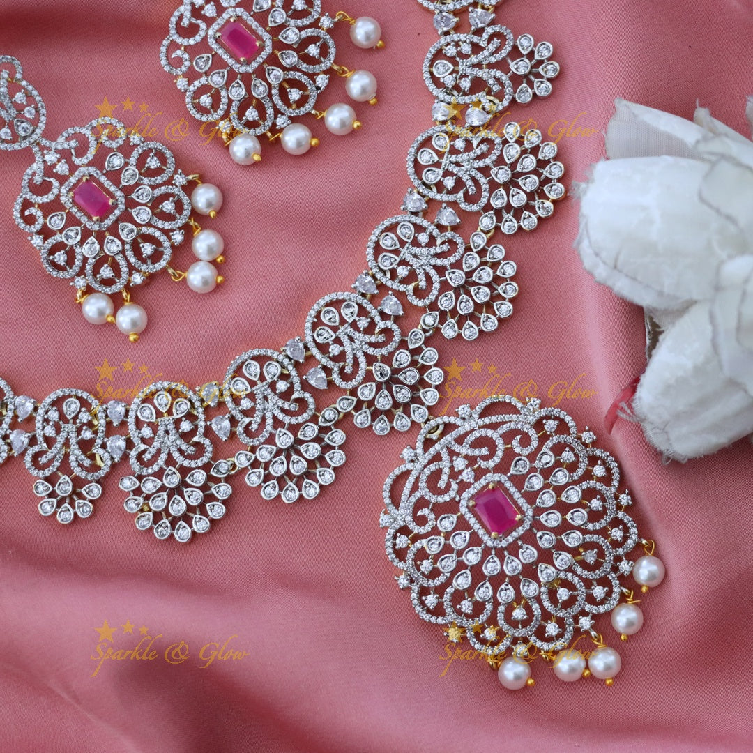 Sparkling American Diamond Necklace Set - Festive Elegance