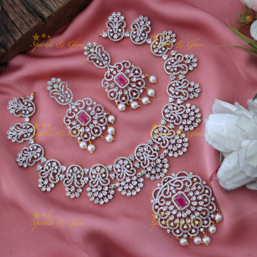 Sparkling American Diamond Necklace Set - Festive Elegance