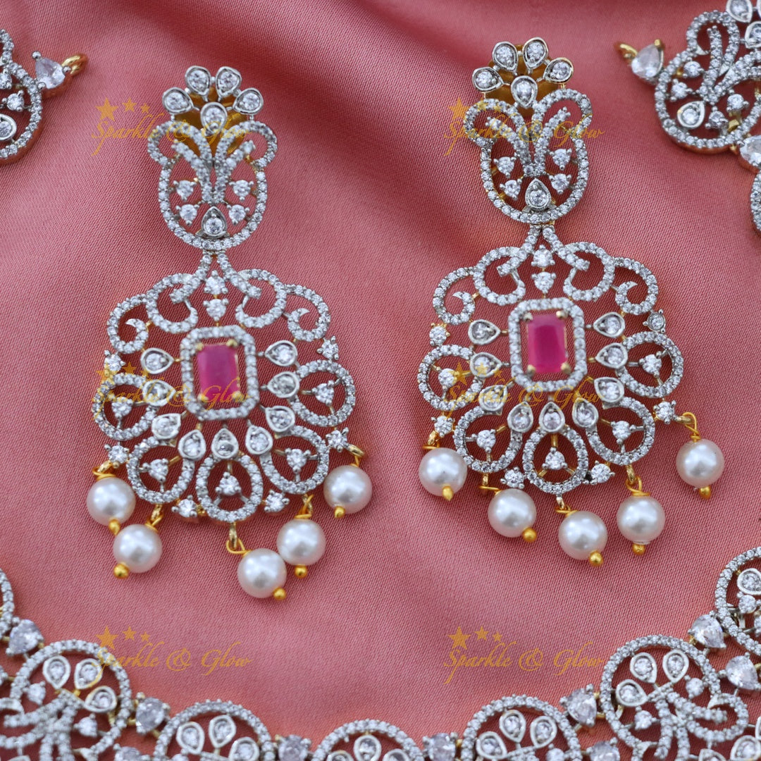 Sparkling American Diamond Necklace Set - Festive Elegance