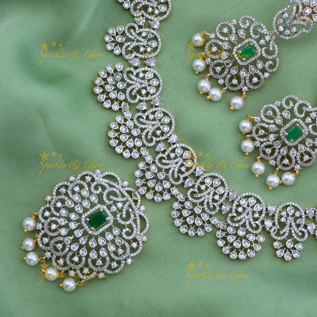 Sparkling American Diamond Necklace Set - Festive Elegance
