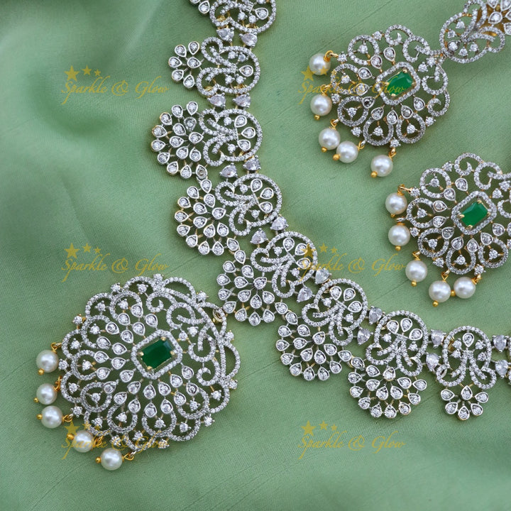 Sparkling American Diamond Necklace Set - Festive Elegance