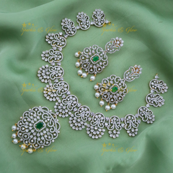 Sparkling American Diamond Necklace Set - Festive Elegance