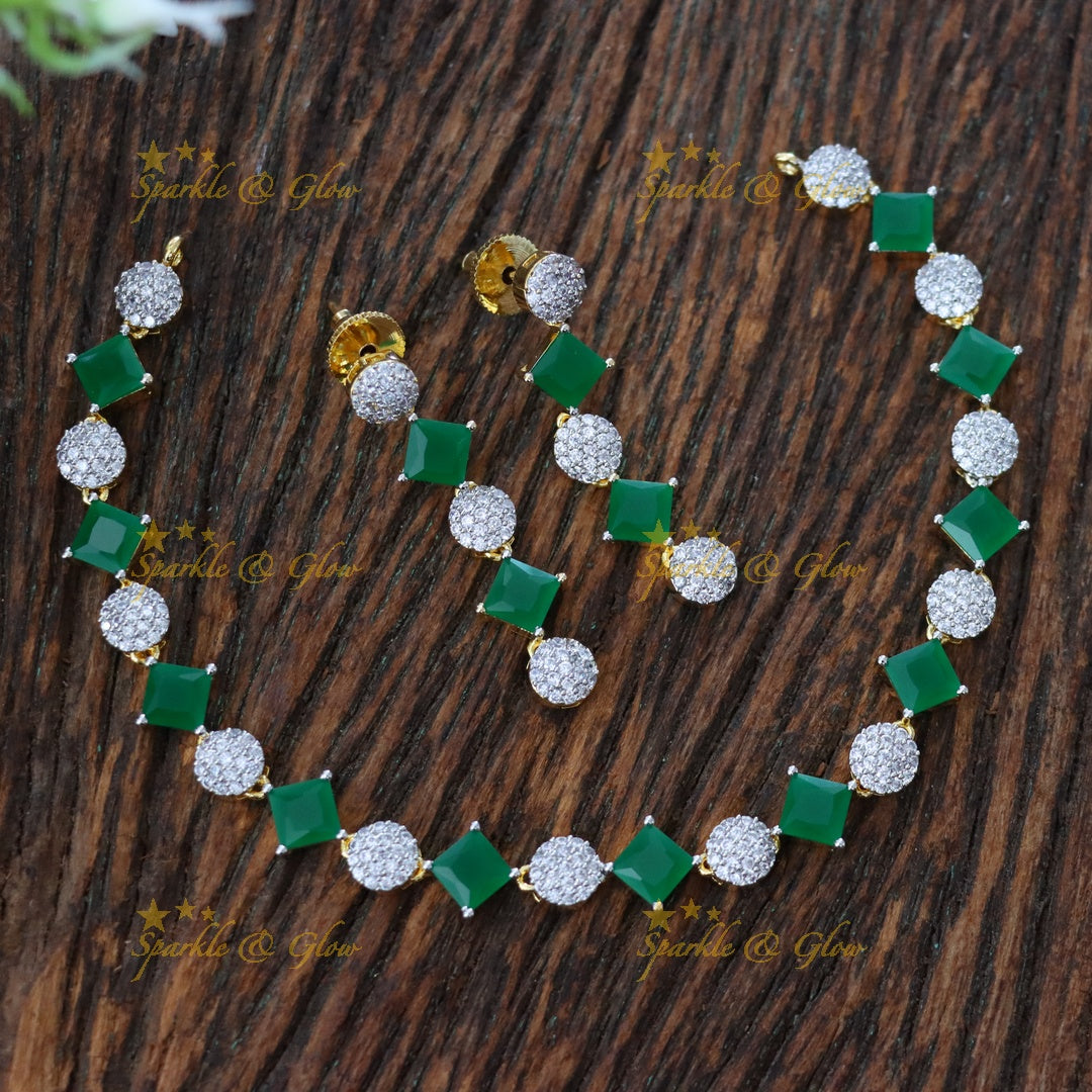 Exquisite American Diamond & Emerald Choker Necklace