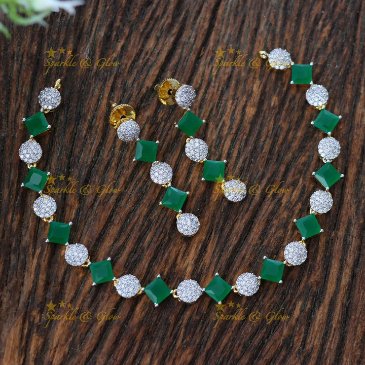 Exquisite American Diamond & Emerald Choker Necklace