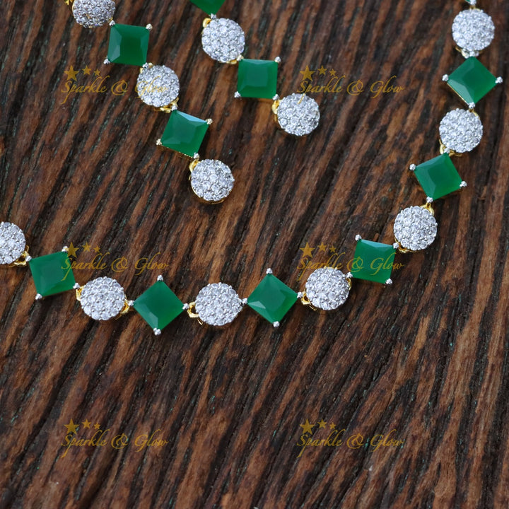 Exquisite American Diamond & Emerald Choker Necklace