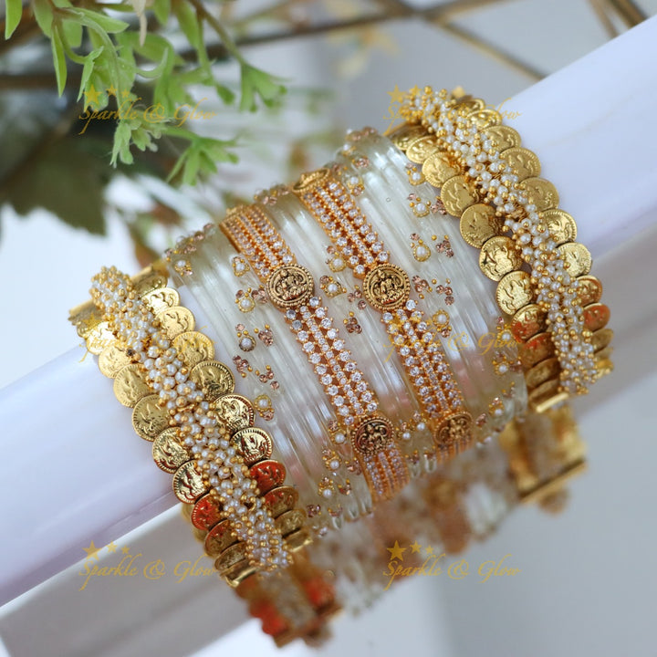 Sparkling Lakshmi Coin Carved Bridal Bangle Set