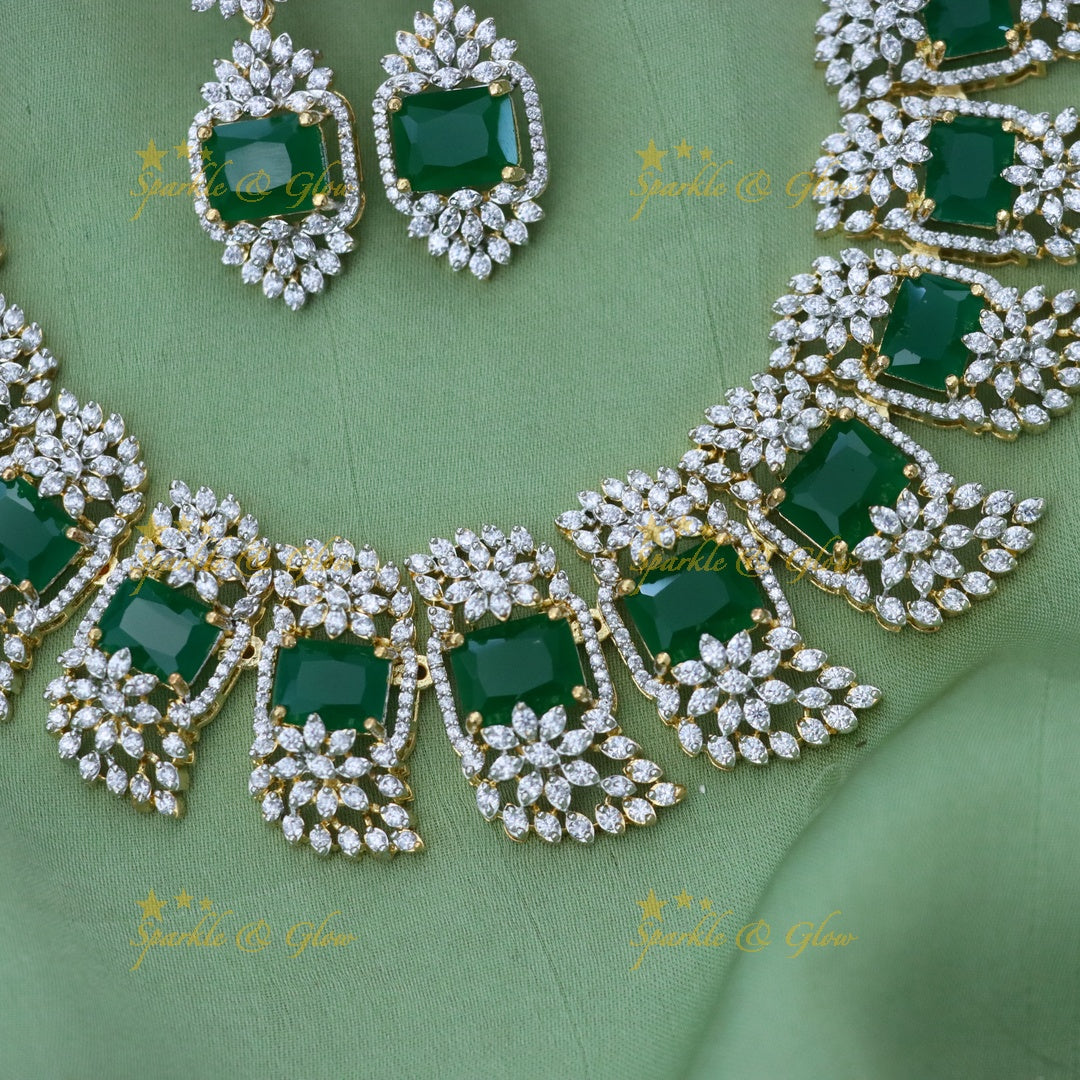 Timeless Green Stone Necklace & Earring Set for Weddings