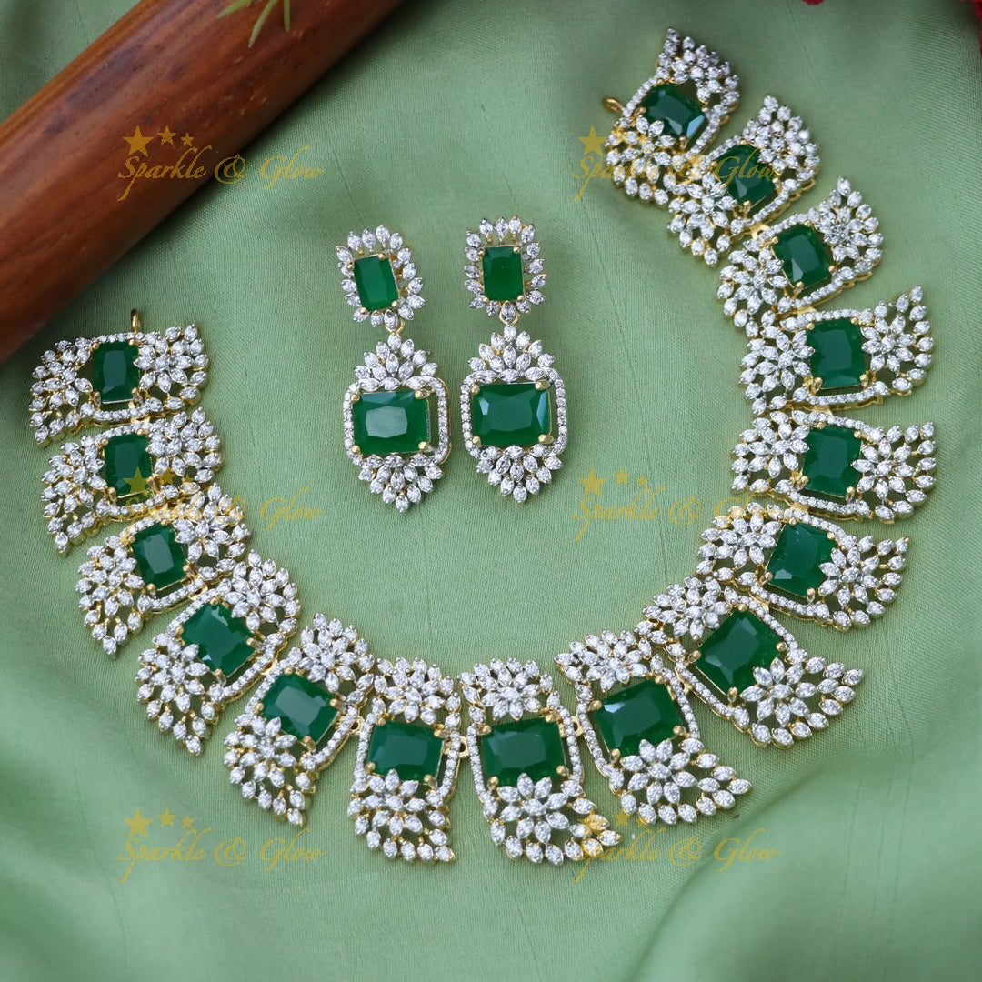 Timeless Green Stone Necklace & Earring Set for Weddings