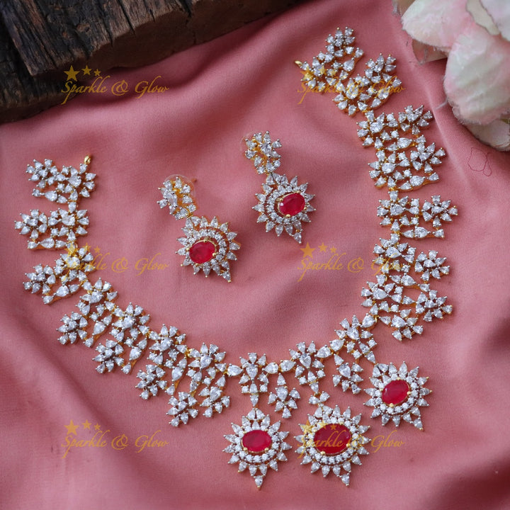 Dazzling AD & Ruby Necklace Set – Perfect Festive Wear