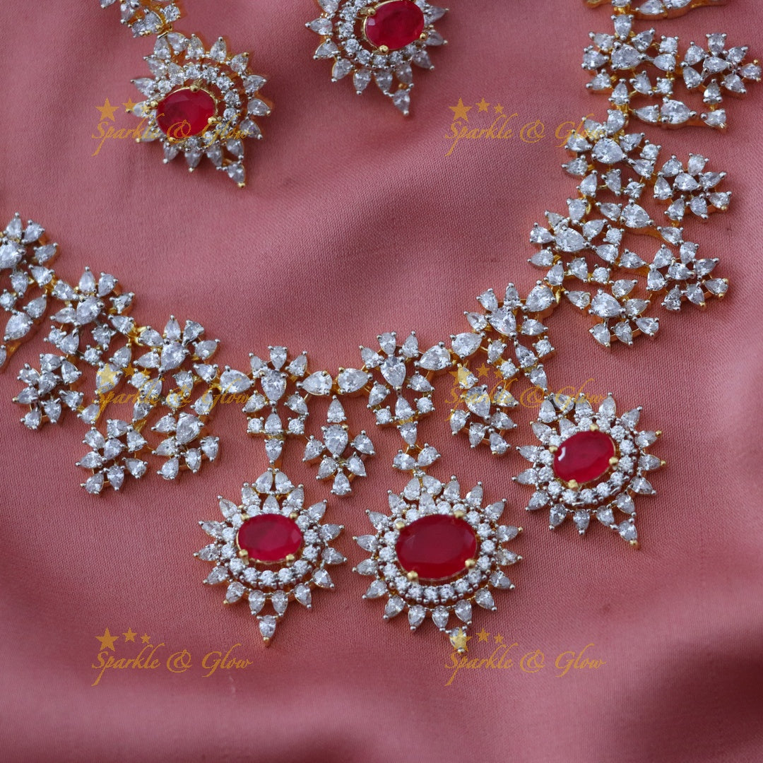 Dazzling AD & Ruby Necklace Set – Perfect Festive Wear
