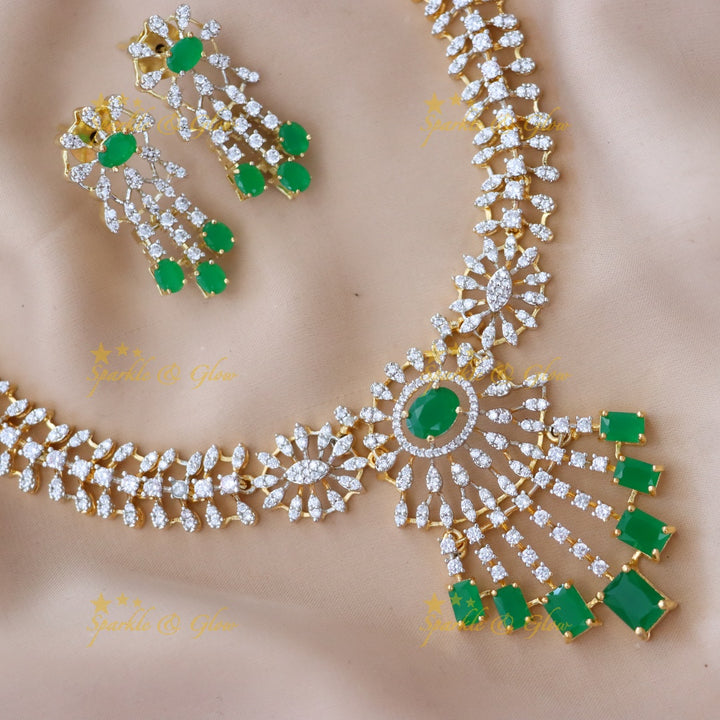 Stunning American Diamond & Green Accent Necklace Set