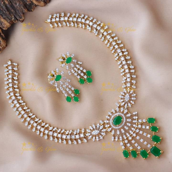 Stunning American Diamond & Green Accent Necklace Set