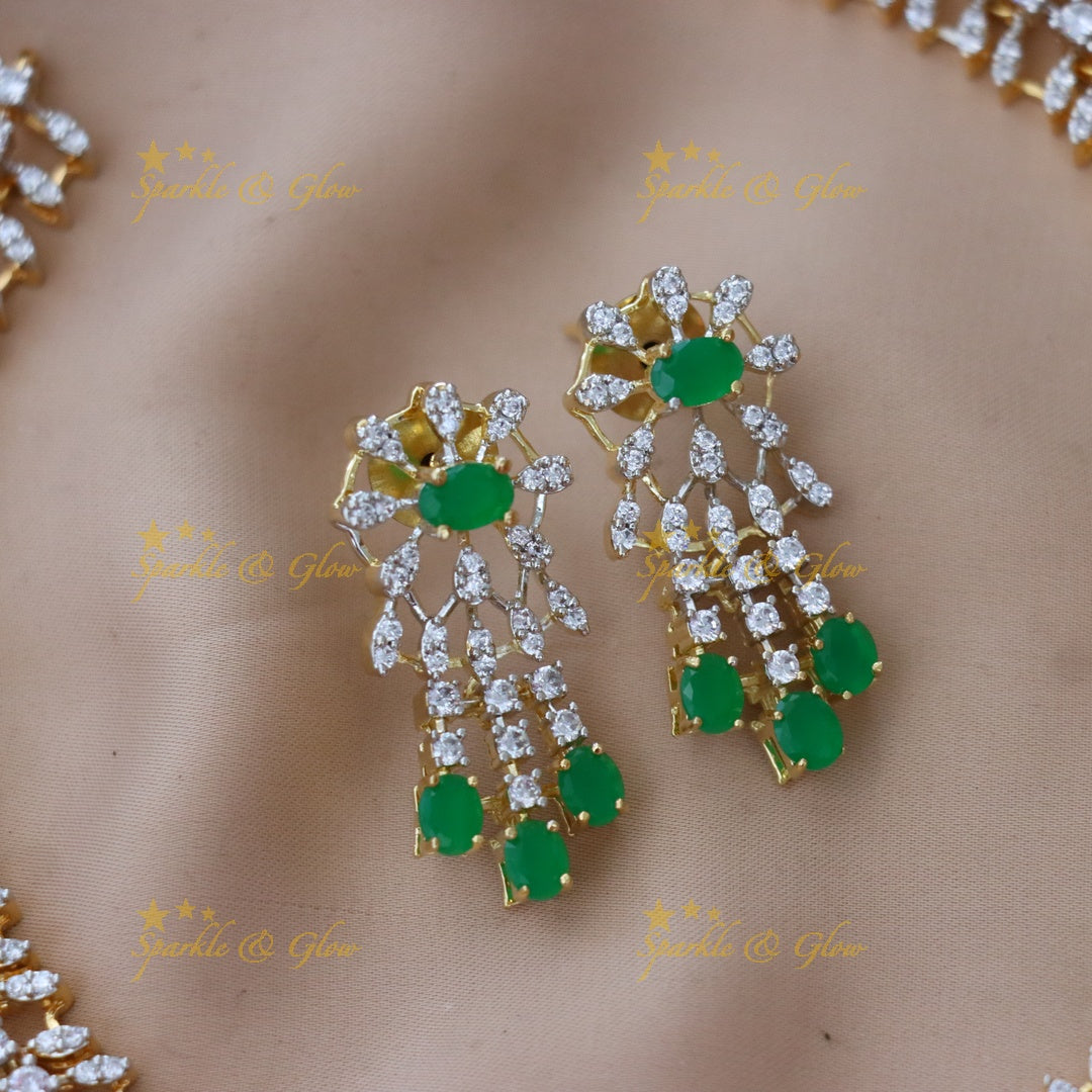 Stunning American Diamond & Green Accent Necklace Set