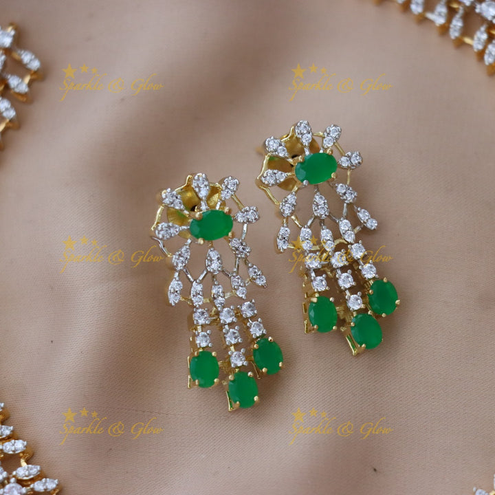 Stunning American Diamond & Green Accent Necklace Set
