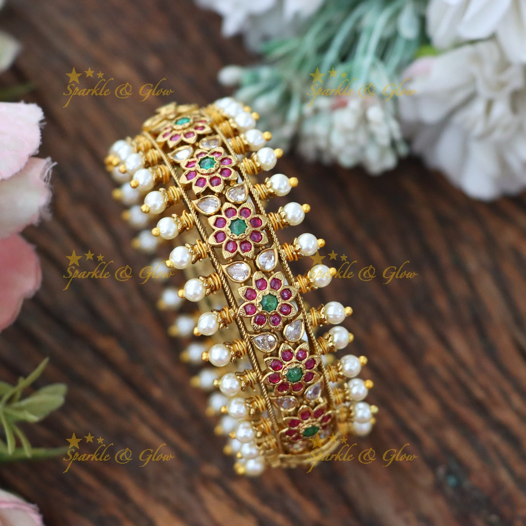 Exquisite Gold Pearl Bangle Bracelet - Wedding & Festival