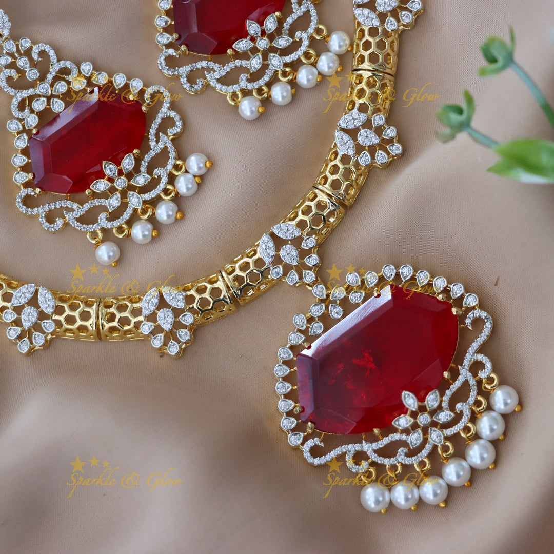 Elegant Ruby & Diamond Necklace Set for Weddings