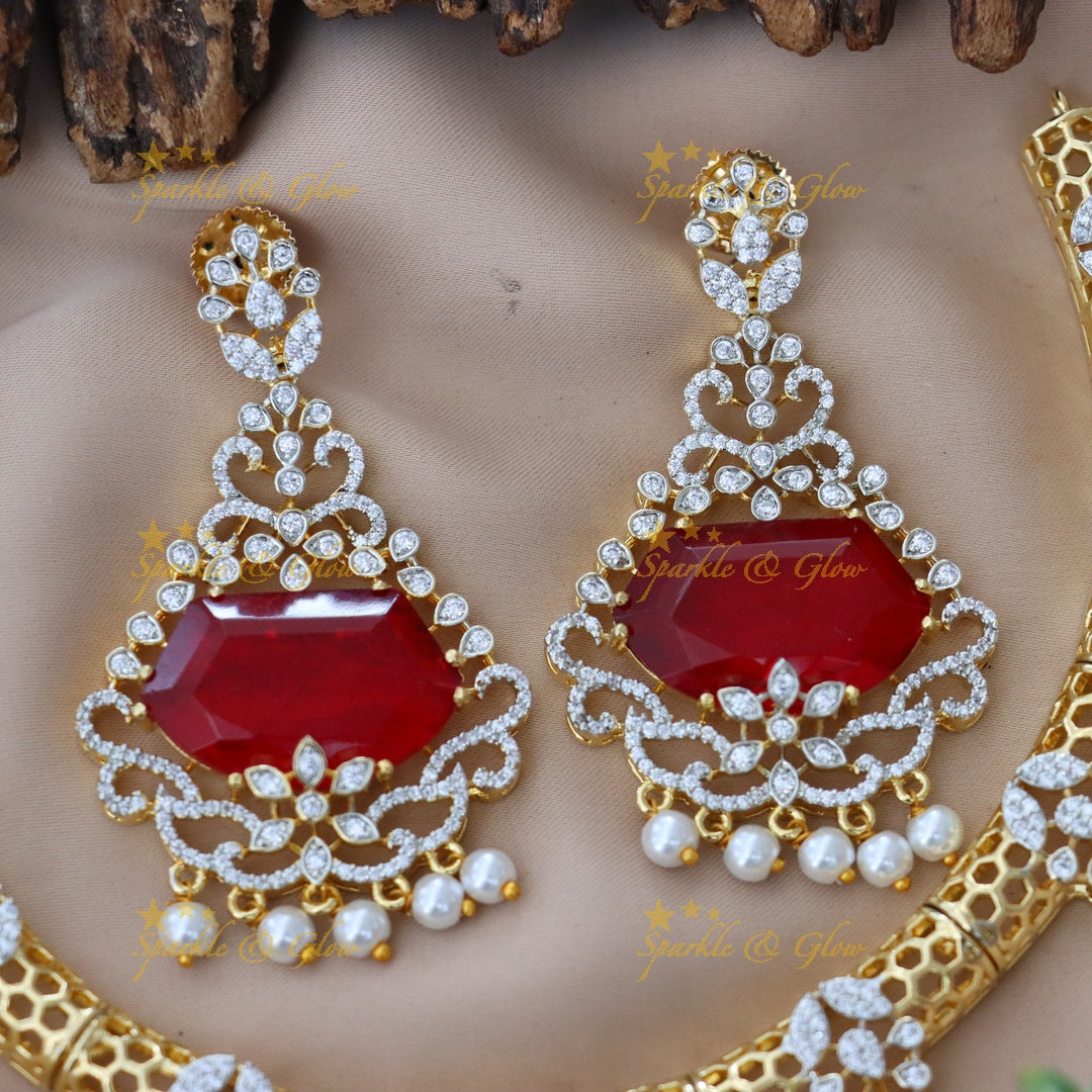 Elegant Ruby & Diamond Necklace Set for Weddings