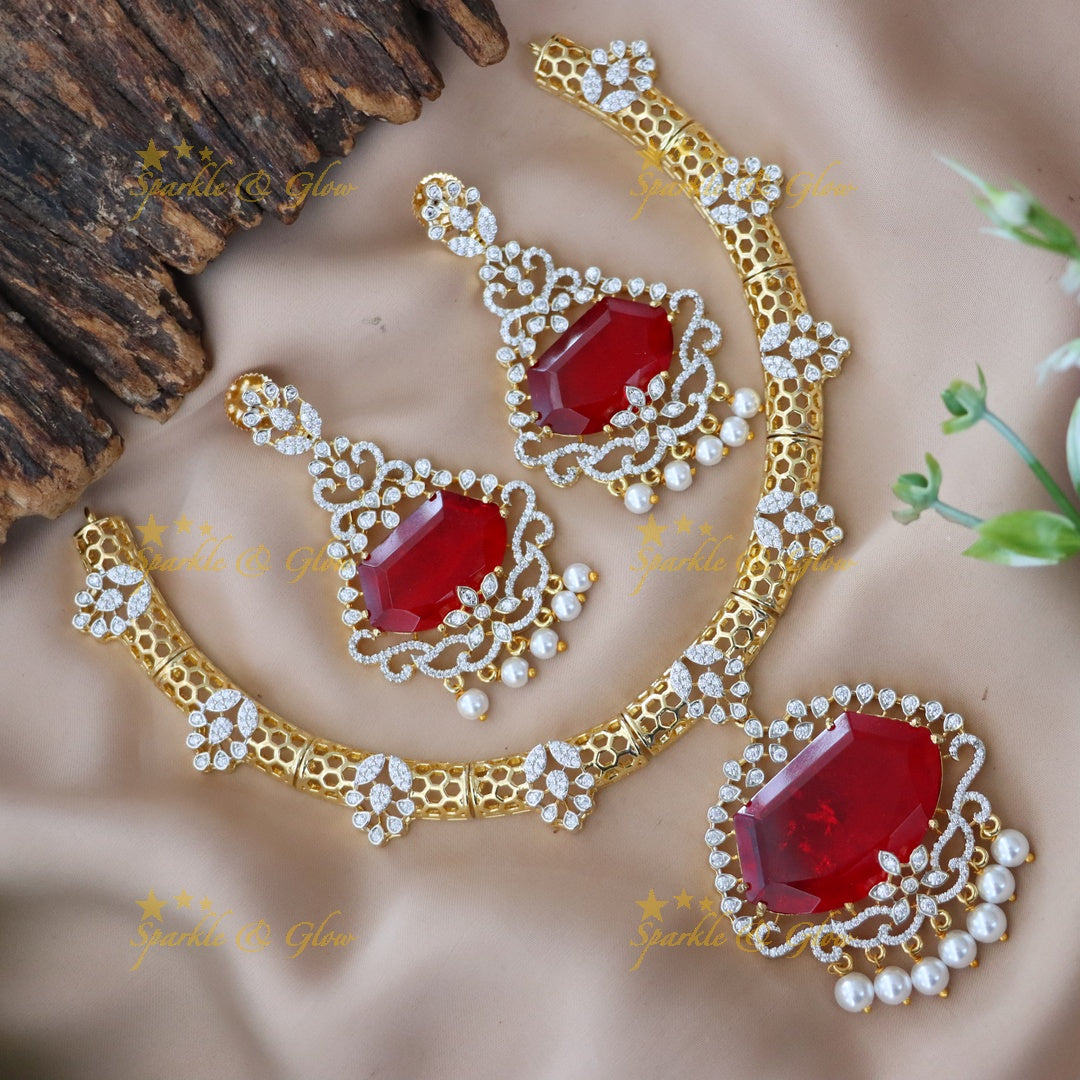 Elegant Ruby & Diamond Necklace Set for Weddings