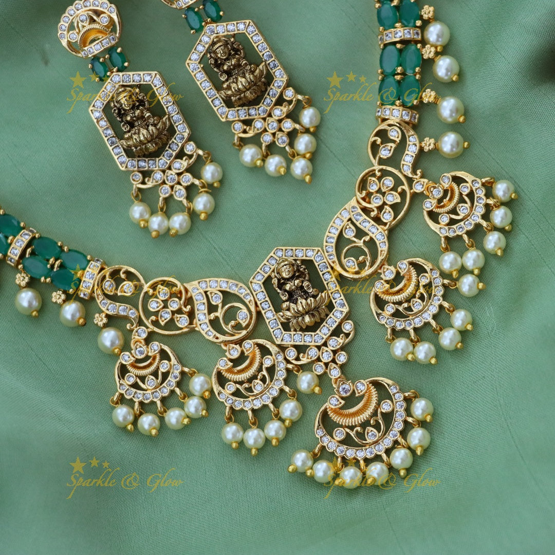Exquisite Temple Necklace with American Diamonds