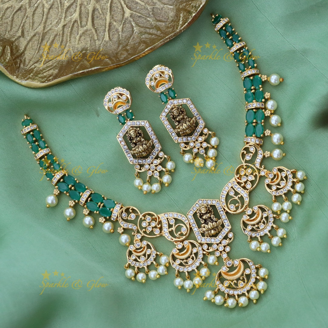 Exquisite Temple Necklace with American Diamonds