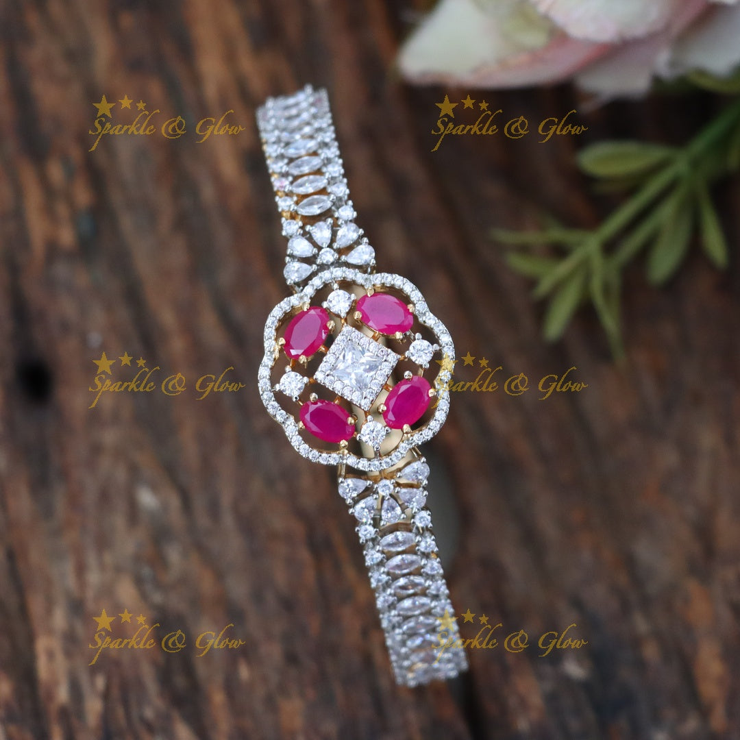 Exquisite Gold-Plated Bangle with Gemstones